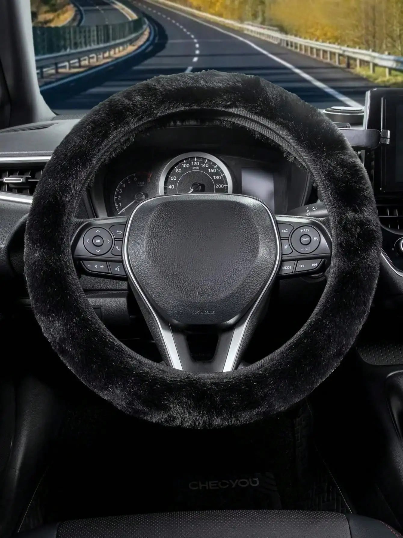 Car steering wheel cover without inner ring in winter plush warm soft comfortable non-slip elastic elastic handlebar cover