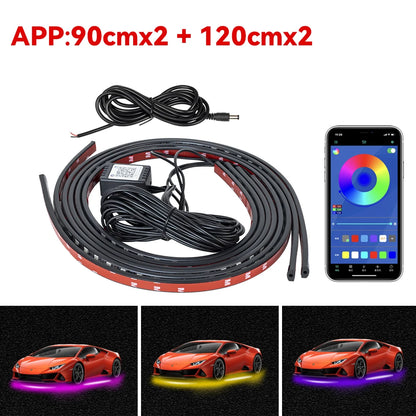 Car Underbody Light Decorative Lamp Neon LED RGB Car Underglow Bottom Light Remote/APP Control Flexible Waterproof LED Strip