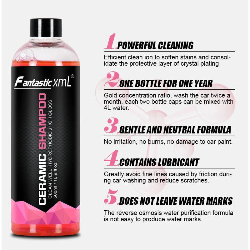 Concentrate Car Wash Shampoo with Wax High Gloss Ceramic Soap  Superior Surface Cleanser Automotive Washing Shampoo 500ml