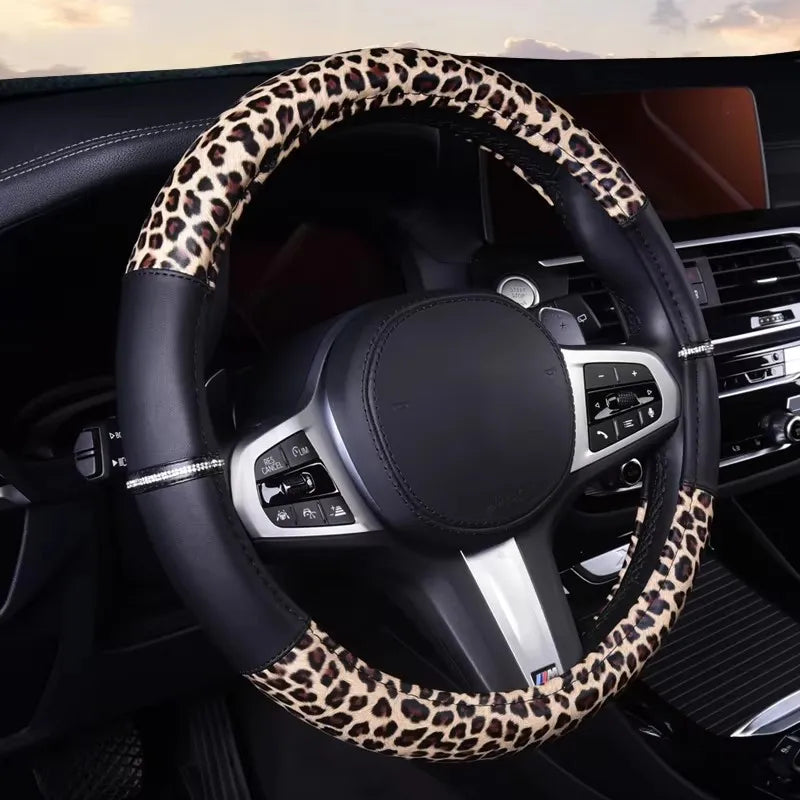 Car Steering Wheel Cover Fashion Leopard Pattern Non-Slip 38 cm Wheel Covers Protection PU For Most Car