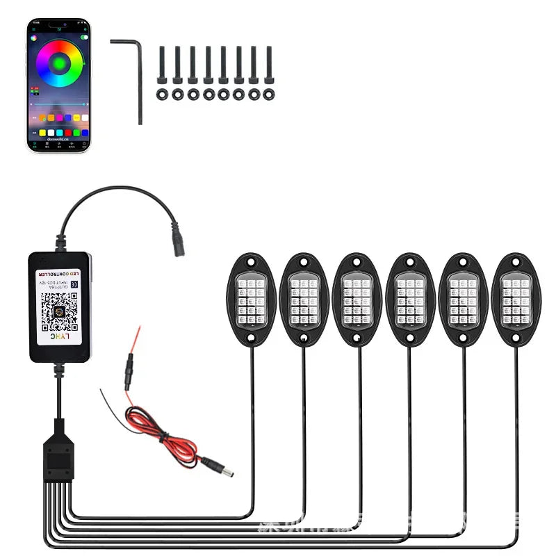Car Underglow Chassis Lights Multicolor Wireless Control RGB Waterproof Durable Off-Road Fit Trucks Jeeps SUVs LED Rock Lights