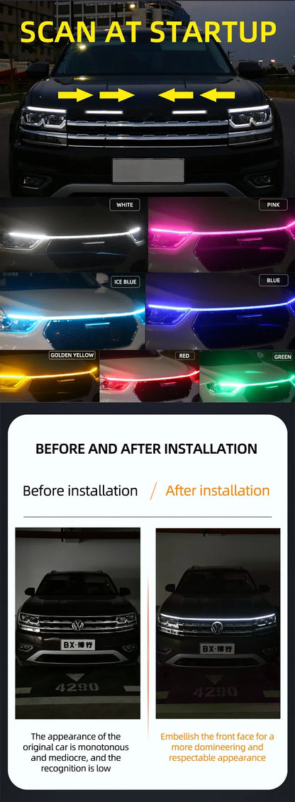 12V 120CM Car LED Daytime Running Light Bar Car Hood Light Bar Car Hood Trim Cover Light Bar Car Hood Ambient Light