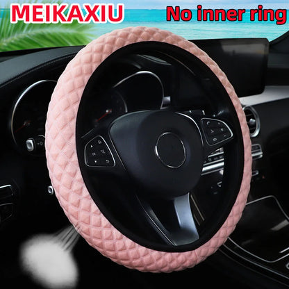 Car Steering Wheel Cover Ice Silk Breathable Comfortable Check Fabric 14.5-15 Inch Diameter Driving Wheel Cover