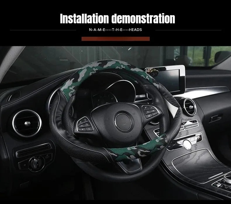 3D Camouflage Print Steering Wheel Cover  Durable Leather Cover with Anti-Slip Lining, Fit for 14.5"-14.8"