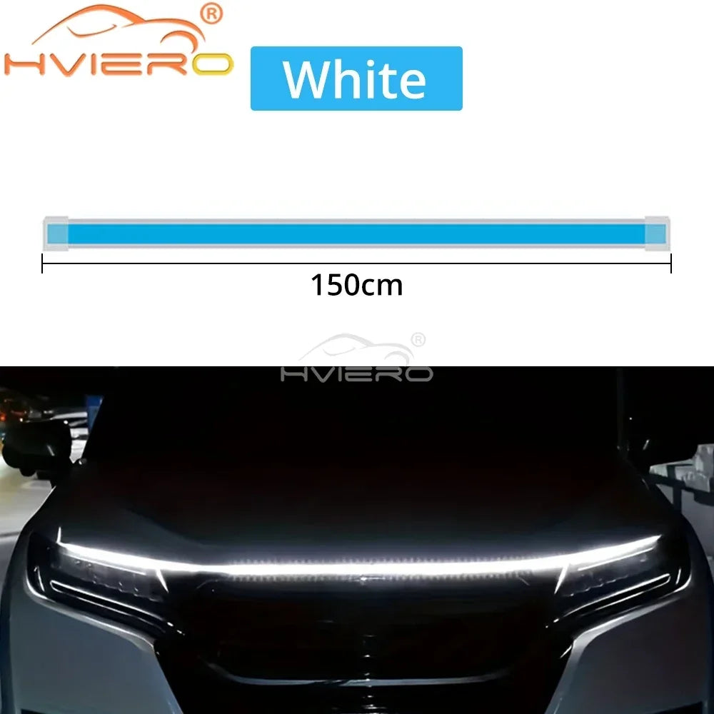 Car LED Lights Bar 59in 12V Hood Lamping Start Scanning Universal Flexible Auto Decorative Atmospheric Dynamic Bulb Accessories
