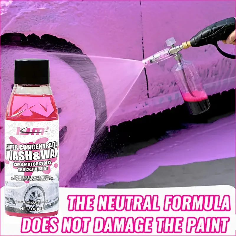 KJM New Universal Car Wash Soap 100ml - Super Concentrated, High-Foaming, Wax Infused, Neutral pH Cleaner for All Vehicles