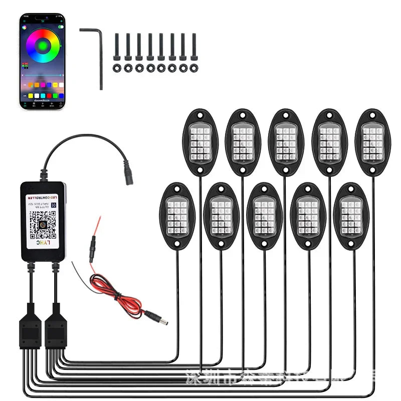 Car Underglow Chassis Lights Multicolor Wireless Control RGB Waterproof Durable Off-Road Fit Trucks Jeeps SUVs LED Rock Lights