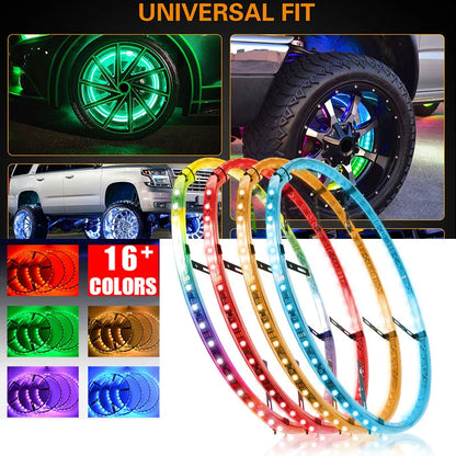 4pcs 15.5" Wheel Lights for Truck/Car/ATV/UTV Dream Color Chasing Dancing Flow Brightest Led Rim Wheel Ring Lights W/Turn Signal