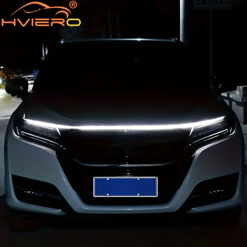 Car LED Lights Bar 59in 12V Hood Lamping Start Scanning Universal Flexible Auto Decorative Atmospheric Dynamic Bulb Accessories