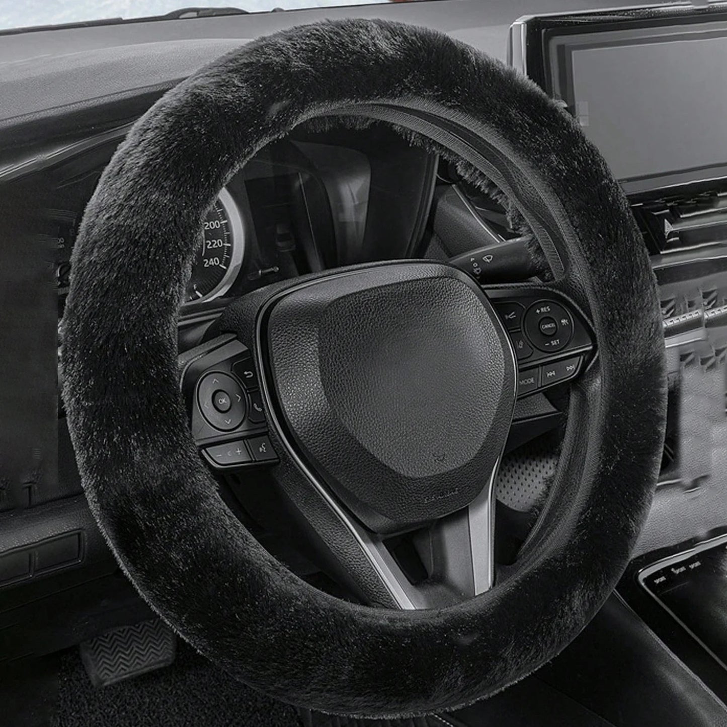 Car steering wheel cover without inner ring in winter plush warm soft comfortable non-slip elastic elastic handlebar cover