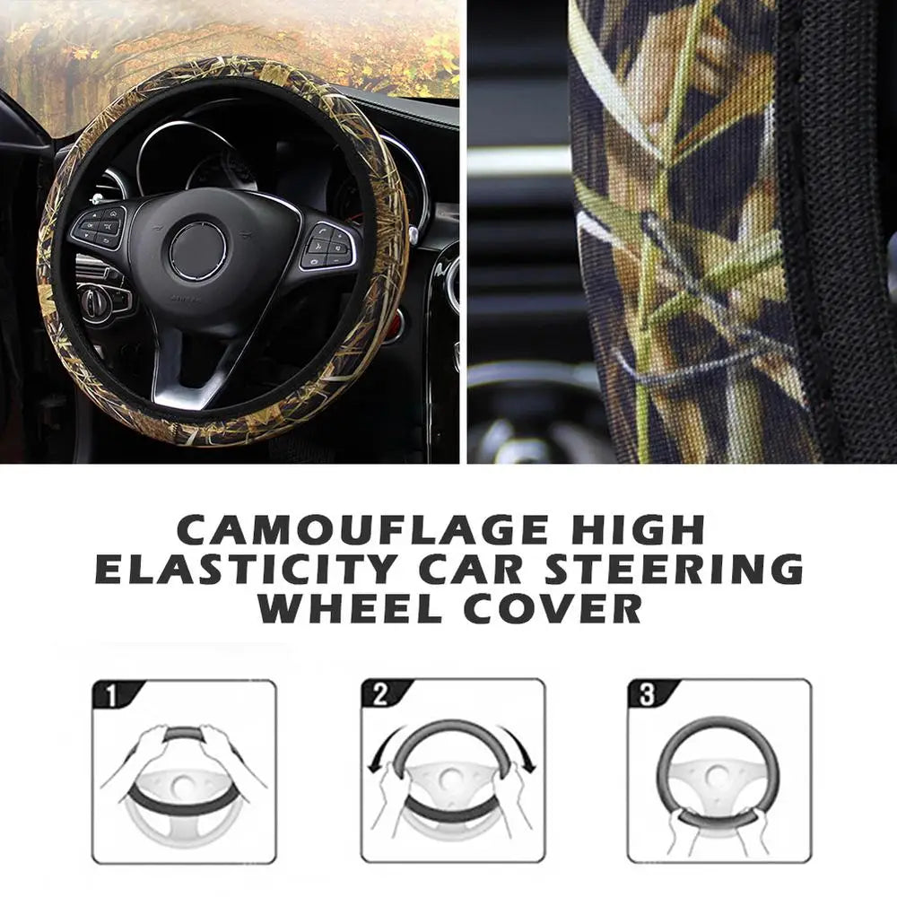 Camouflage Steering Wheel Covers Universal Anti-slip Stretchy D Round Shape 38CM Protective Cover Car Interior Accessories