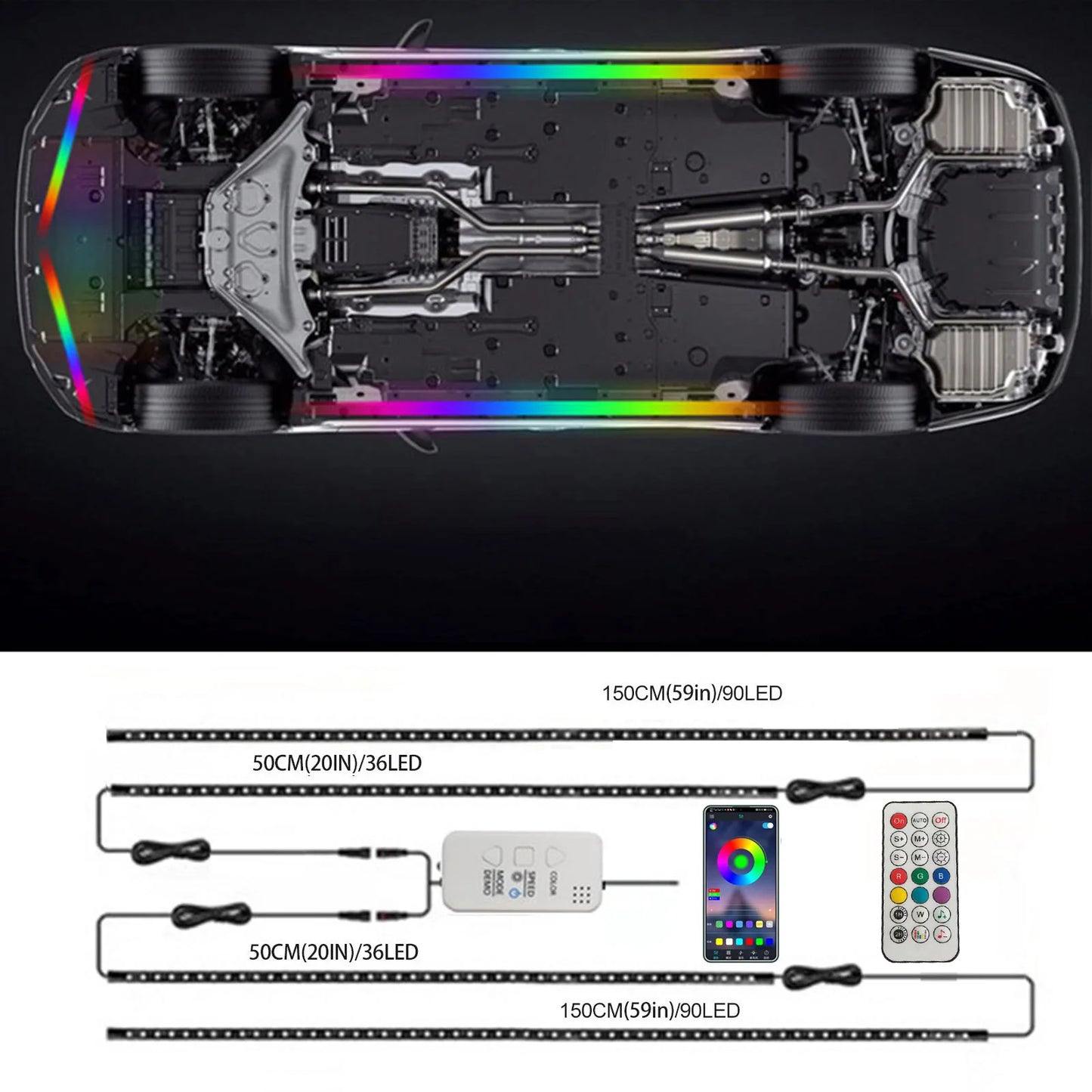 Underglow Car Lights 4pcs RGBIC Smart LED Lights For Cars App Control  Neon Accent Strip Lights For SUVs Trucks DC 12-24V
