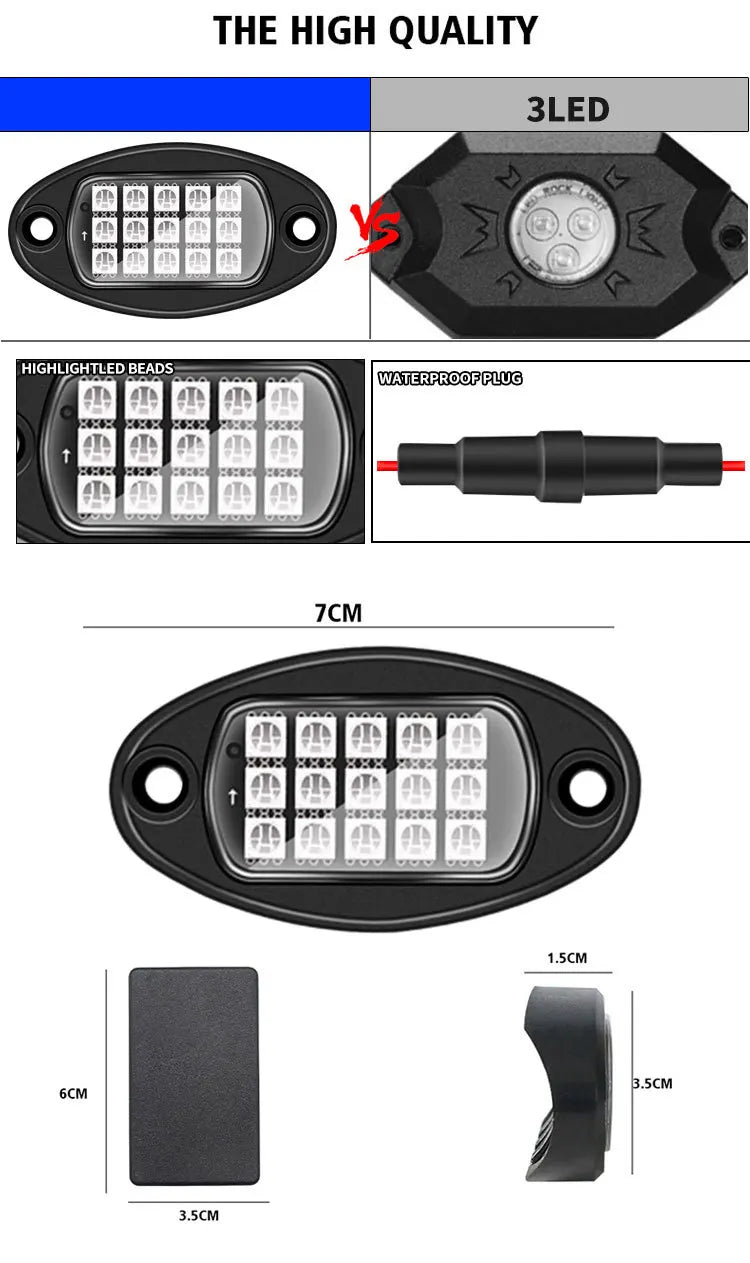 Car Underglow Chassis Lights Multicolor Wireless Control RGB Waterproof Durable Off-Road Fit Trucks Jeeps SUVs LED Rock Lights