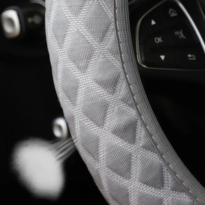 Car Steering Wheel Cover Ice Silk Breathable Comfortable Check Fabric 14.5-15 Inch Diameter Driving Wheel Cover