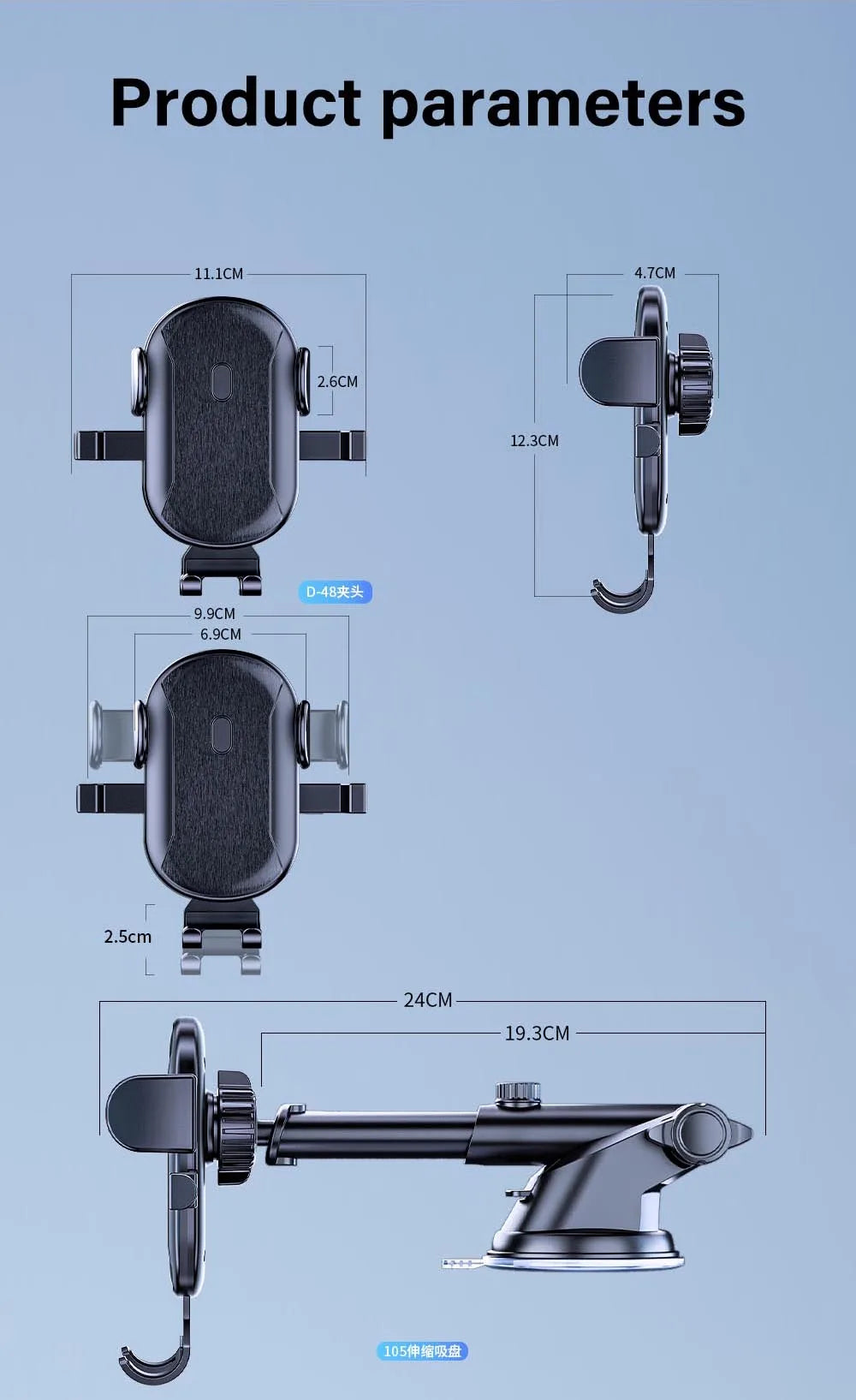 Car Phone Holder Cell Phone Mount for Car Dashboard Windshield Automobile Cradles Dash Stand Bracket for iPhone 14 13 12 Android