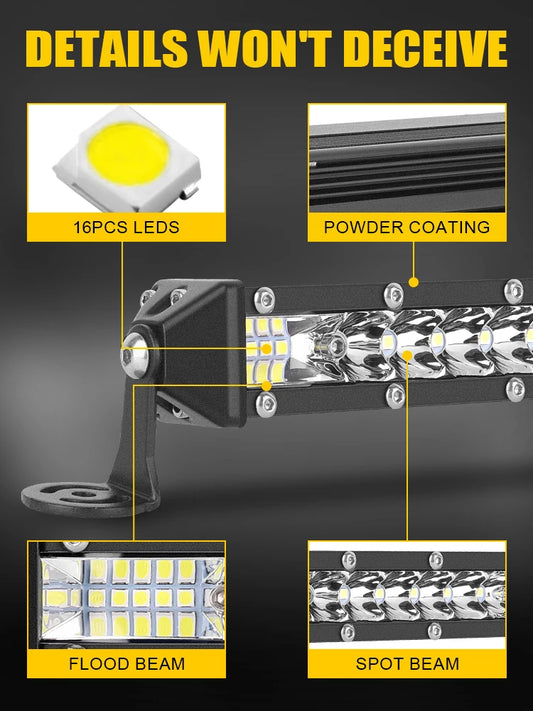 Led Bar for Car 4x4 Off Road Truck Driving Lights 12V 24V Fog Work Light 7 inch Single Row Lightbar UTV ATV SUV Boat Tractor