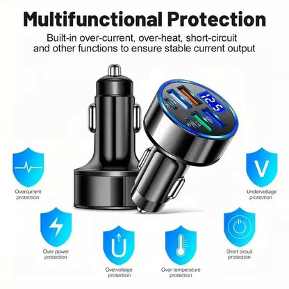 Fast Charging Car Phone Charger Adapter 4 Ports USB Car Charger Type C PD Quick Charge 3.0 Car Charger