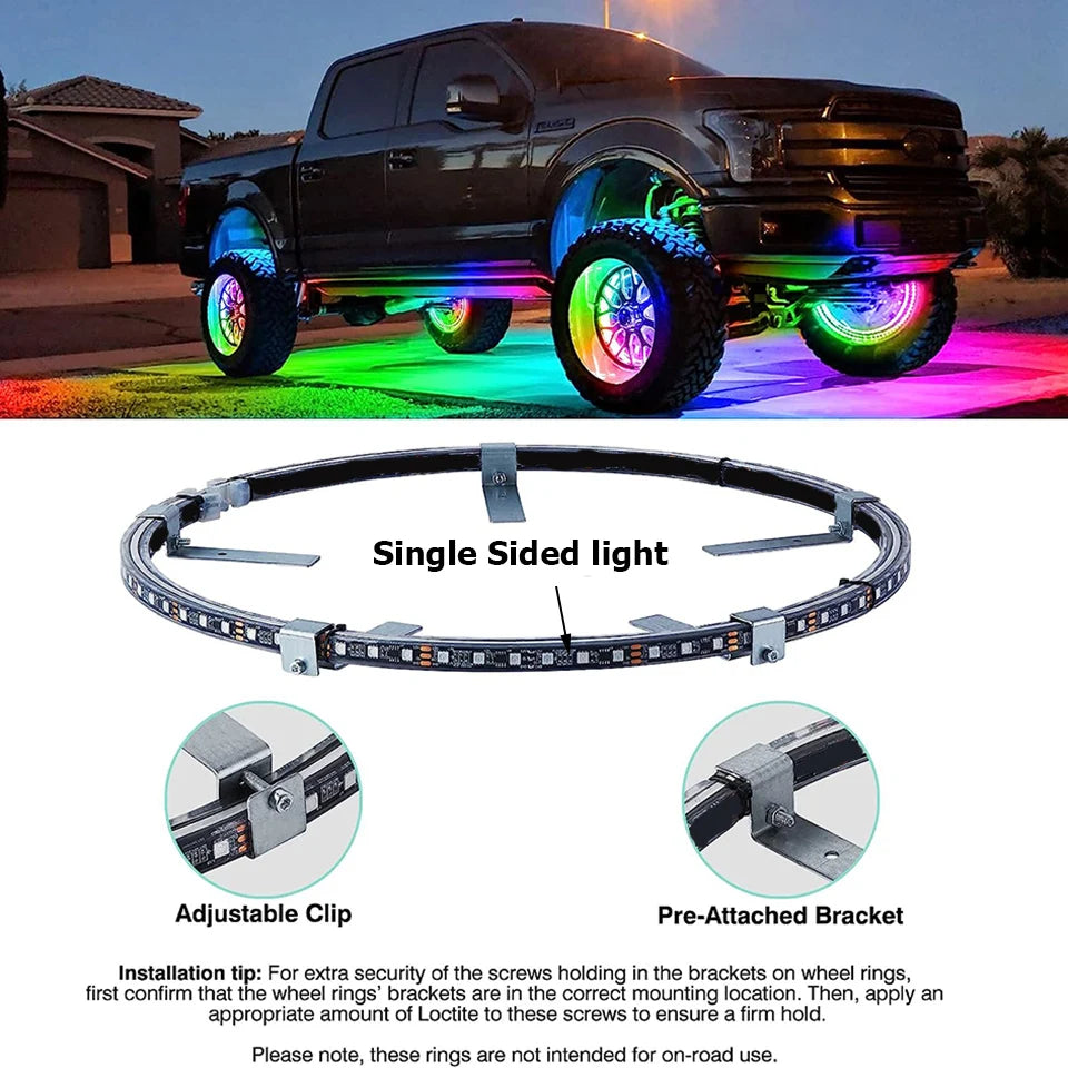 4pcs Magic Colourful Car Wheel Led Hub Light Auto SUV Ambient Styling Lamp with turn signal Brake Function APP Remote Sense 12V