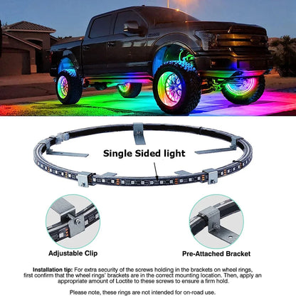 4pcs Magic Colourful Car Wheel Led Hub Light Auto SUV Ambient Styling Lamp with turn signal Brake Function APP Remote Sense 12V