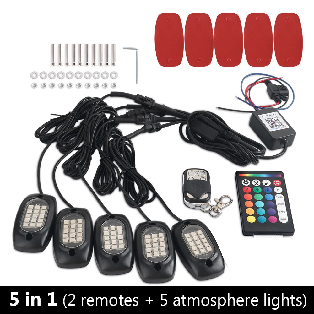 RGB Car Underglow Light LED Rock Light Multicolor Neon Bluetooth With RF APP Remote Controller For OffRoad Car Truck SUV ATV UTV