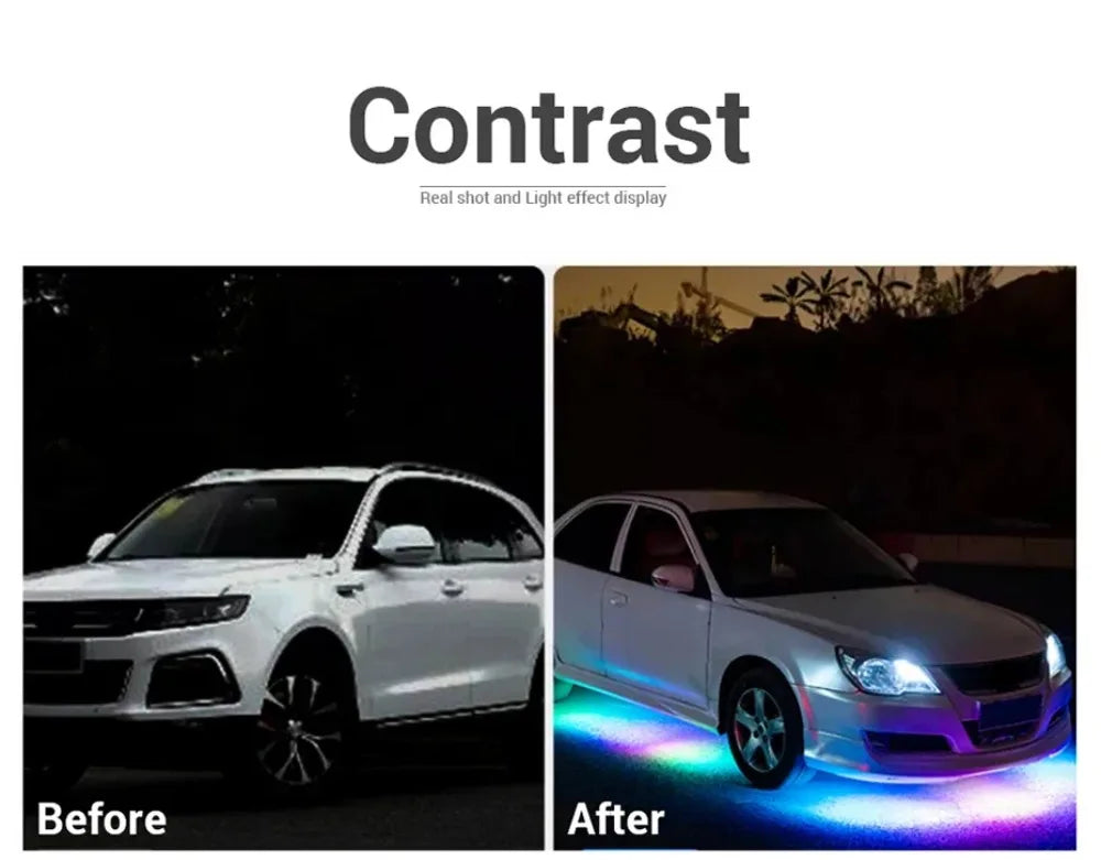Car Underglow Neon LED Lights for Chassis Strip Light Under Car floor Lighting Auto Atmosphere Lamp Underlights RGB Colorful