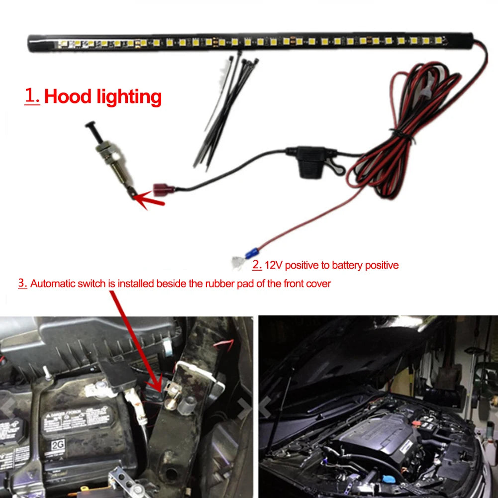 White Under Hood LED Lights For Car Hood Light Kit With Automatic On/off-Universal Fits Any Vehicle Car Hood Light 36cm