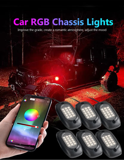 RGB Car Underglow Light LED Rock Light Multicolor Neon Bluetooth With RF APP Remote Controller For OffRoad Car Truck SUV ATV UTV