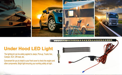 White Under Hood LED Lights For Car Hood Light Kit With Automatic On/off-Universal Fits Any Vehicle Car Hood Light 36cm