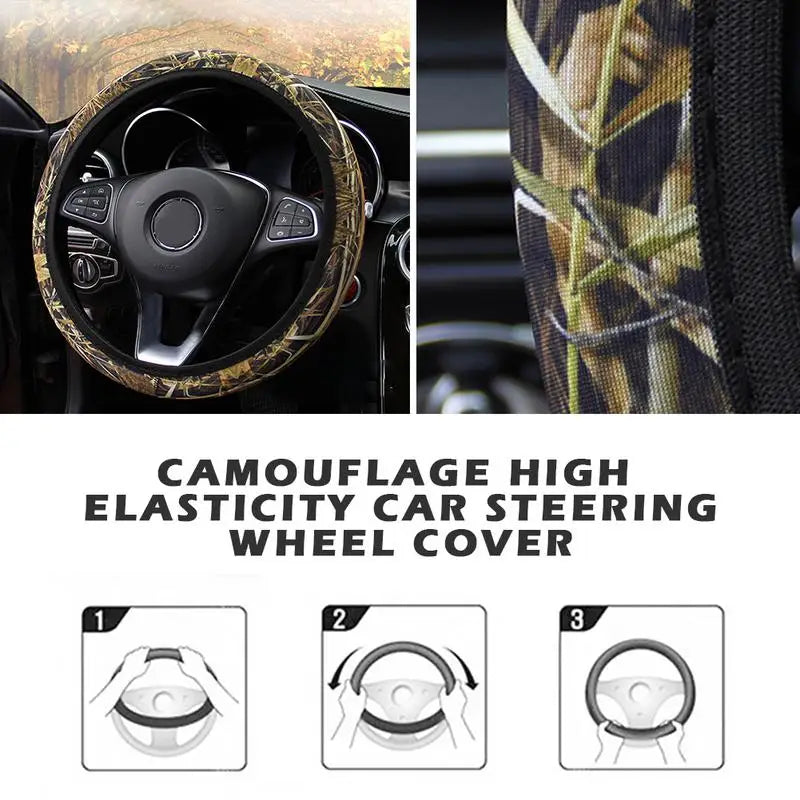 Camouflage Steering Wheel Covers Universal Anti-slip Stretchy D Round Shape 38CM Protective Cover Car Interior Accessories