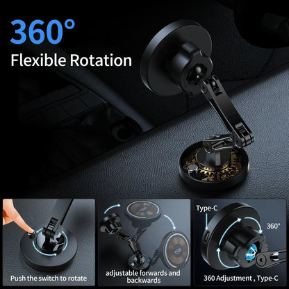 15W Magnetic Car Phone Holder Mount Wireless Charger Rotation Magnetic Car Phone Stand Fast Charging for IPhone 16 15 14 13 12