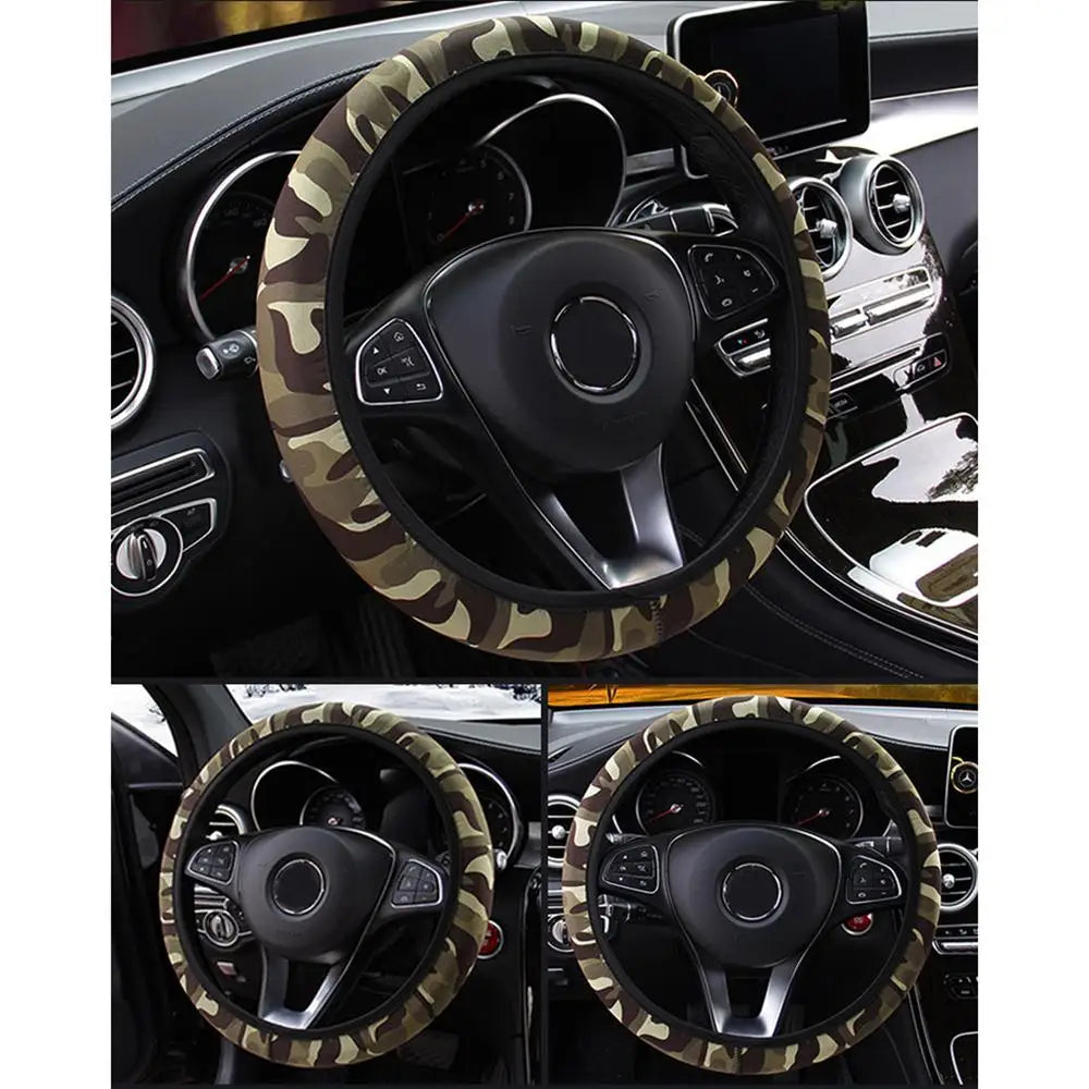 Camouflage Steering Wheel Covers Universal Anti-slip Stretchy D Round Shape 38CM Protective Cover Car Interior Accessories