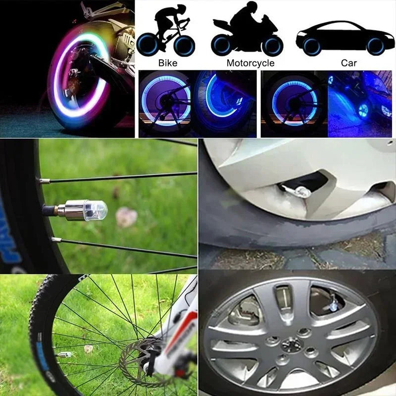 4Pcs/Set Wheel Lights Car Wheel Tire Air Valve Stem LED Light Cap Cover Auto Accessories for Bike Car Motorcycle Waterproof