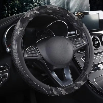 3D Camouflage Print Steering Wheel Cover  Durable Leather Cover with Anti-Slip Lining, Fit for 14.5"-14.8"