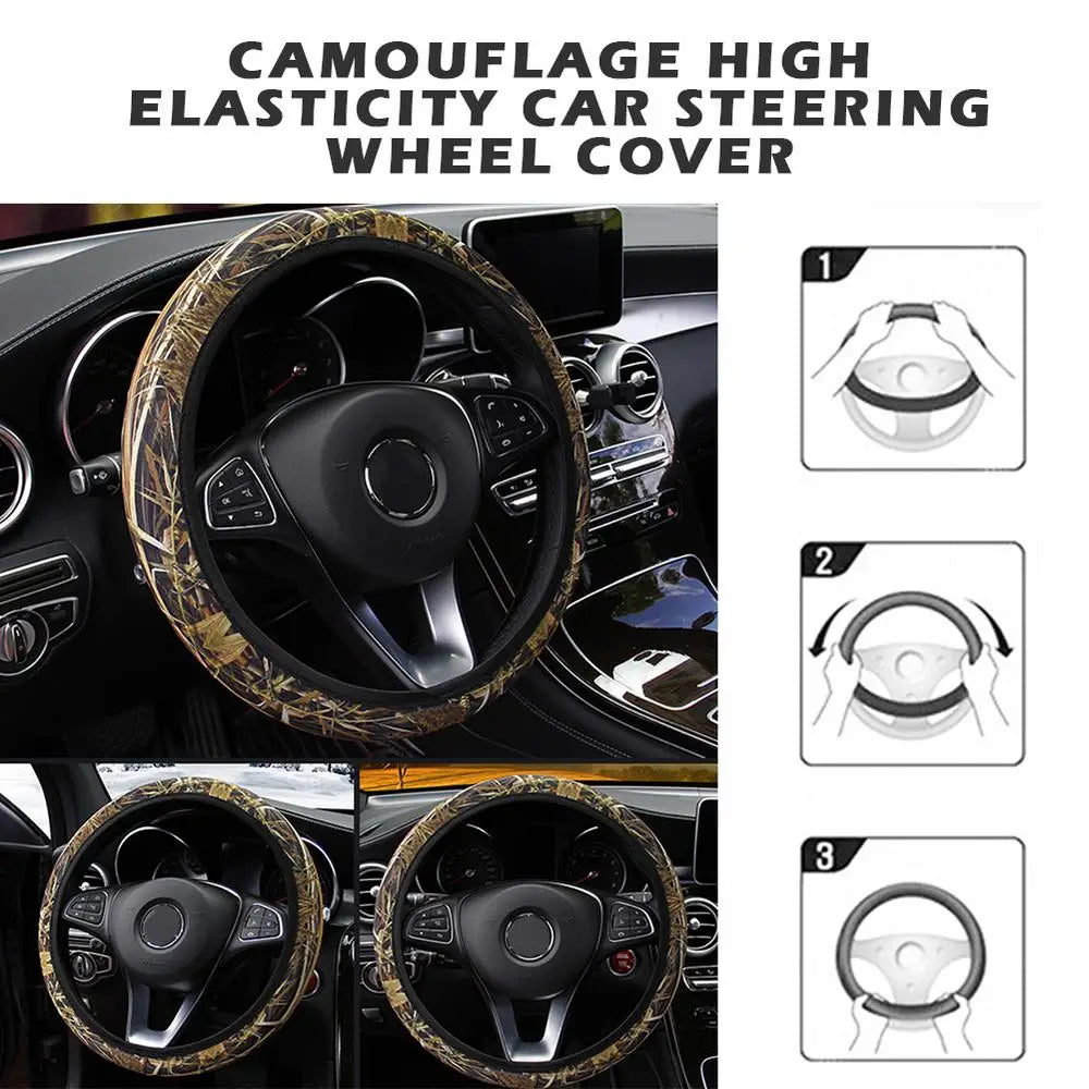 Camouflage Steering Wheel Covers Universal Anti-slip Stretchy D Round Shape 38CM Protective Cover Car Interior Accessories