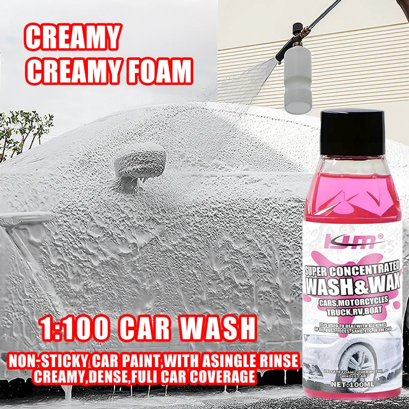 KJM New Universal Car Wash Soap 100ml - Super Concentrated, High-Foaming, Wax Infused, Neutral pH Cleaner for All Vehicles