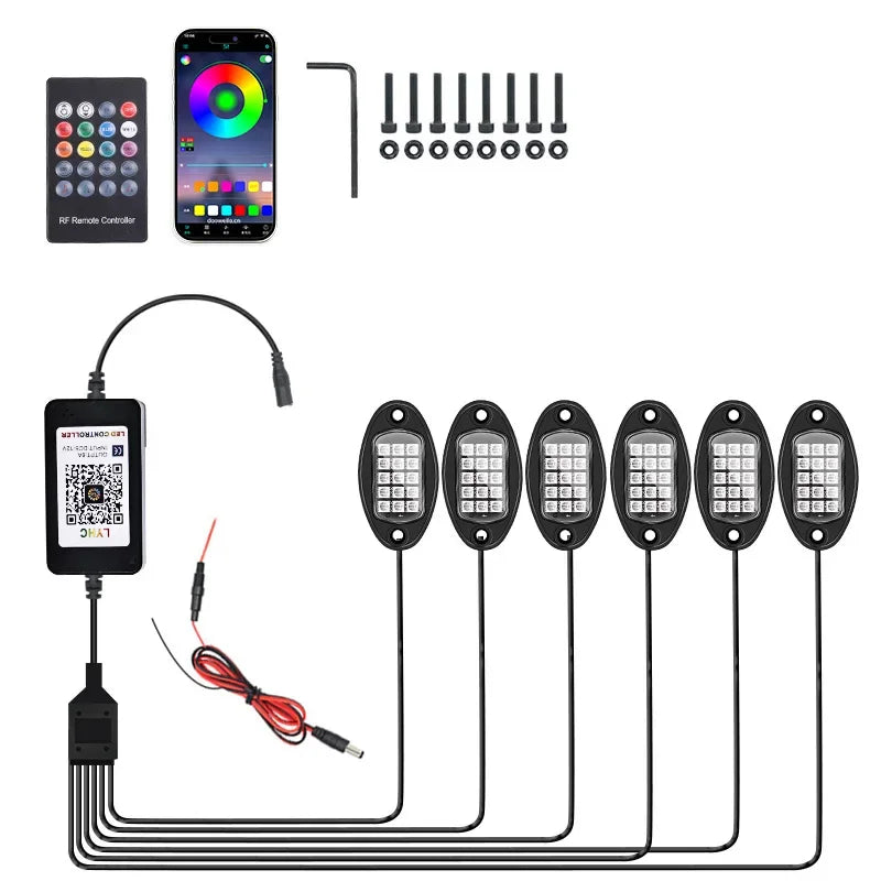 Car Underglow Chassis Lights Multicolor Wireless Control RGB Waterproof Durable Off-Road Fit Trucks Jeeps SUVs LED Rock Lights