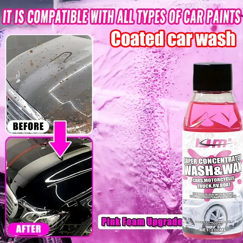KJM New Universal Car Wash Soap 100ml - Super Concentrated, High-Foaming, Wax Infused, Neutral pH Cleaner for All Vehicles