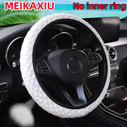 Car Steering Wheel Cover Ice Silk Breathable Comfortable Check Fabric 14.5-15 Inch Diameter Driving Wheel Cover
