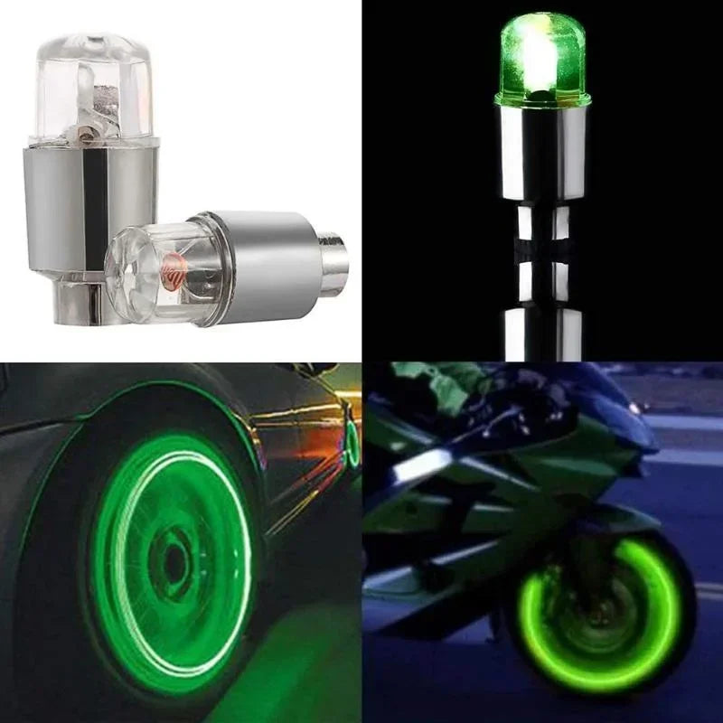 4Pcs/Set Wheel Lights Car Wheel Tire Air Valve Stem LED Light Cap Cover Auto Accessories for Bike Car Motorcycle Waterproof