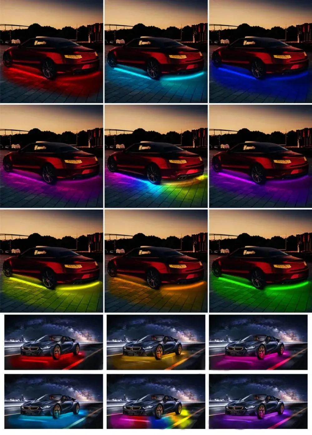 Car Underglow Neon LED Lights for Chassis Strip Light Under Car floor Lighting Auto Atmosphere Lamp Underlights RGB Colorful