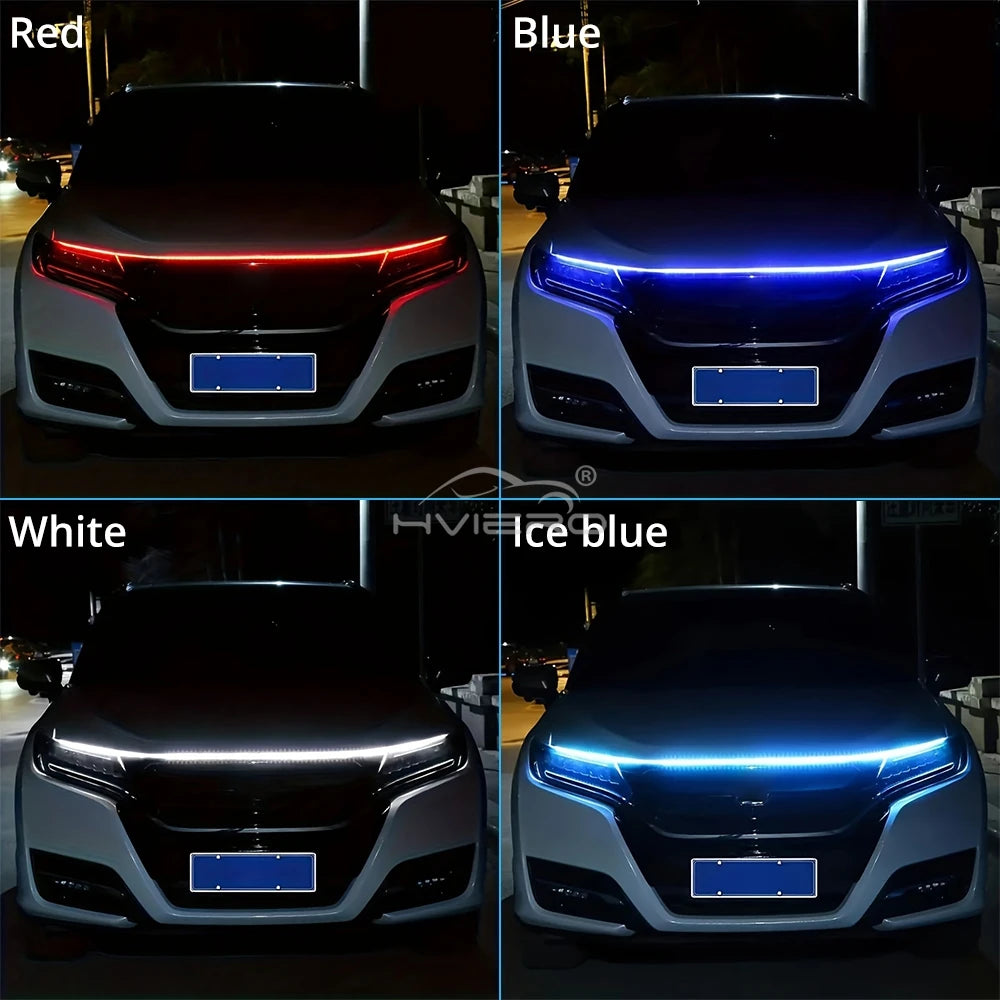 Car LED Lights Bar 59in 12V Hood Lamping Start Scanning Universal Flexible Auto Decorative Atmospheric Dynamic Bulb Accessories