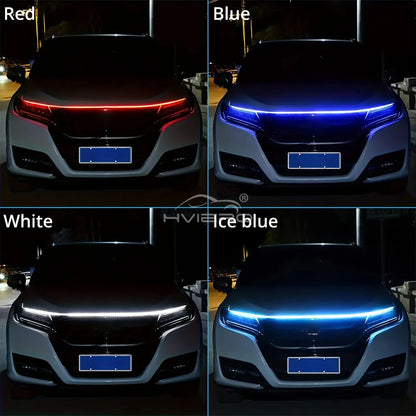 Car LED Lights Bar 59in 12V Hood Lamping Start Scanning Universal Flexible Auto Decorative Atmospheric Dynamic Bulb Accessories