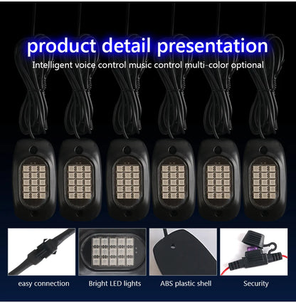 RGB Car Underglow Light LED Rock Light Multicolor Neon Bluetooth With RF APP Remote Controller For OffRoad Car Truck SUV ATV UTV