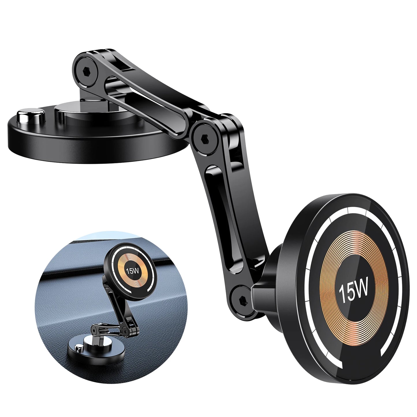15W Magnetic Car Phone Holder Mount Wireless Charger Rotation Magnetic Car Phone Stand Fast Charging for IPhone 16 15 14 13 12