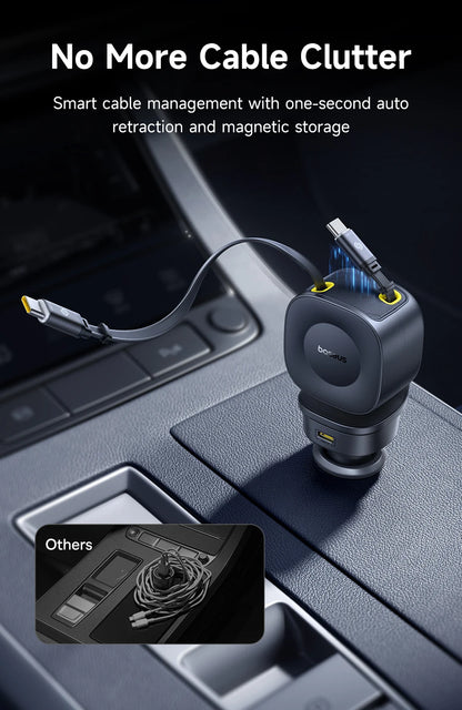 Baseus Car Charger 60W 100W 30W 240W 4 ports Built in Dual Retractable Cable PD Fast Charging USB Type-C Car Phone Charger