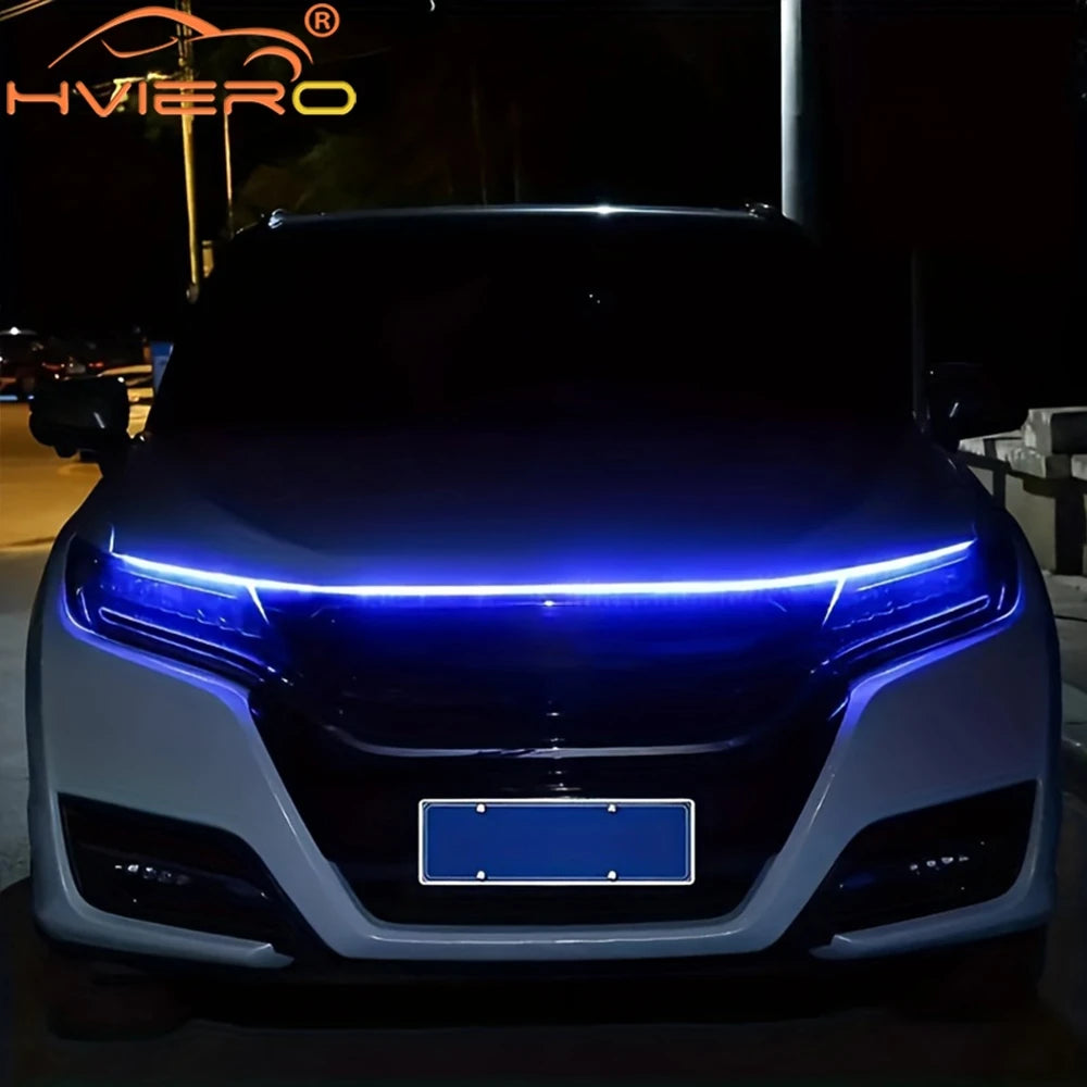 Car LED Lights Bar 59in 12V Hood Lamping Start Scanning Universal Flexible Auto Decorative Atmospheric Dynamic Bulb Accessories