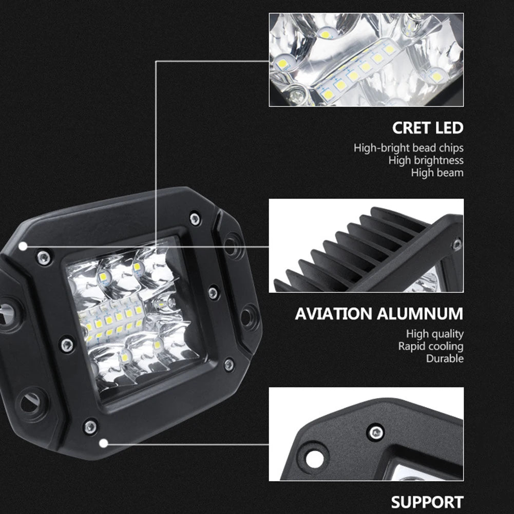 Car LED Work Light Flush Mount Bar OffRoad 12V 24V Spot Flood LED Light Bar LED Daytime Running Lights Car Tuning Accessories