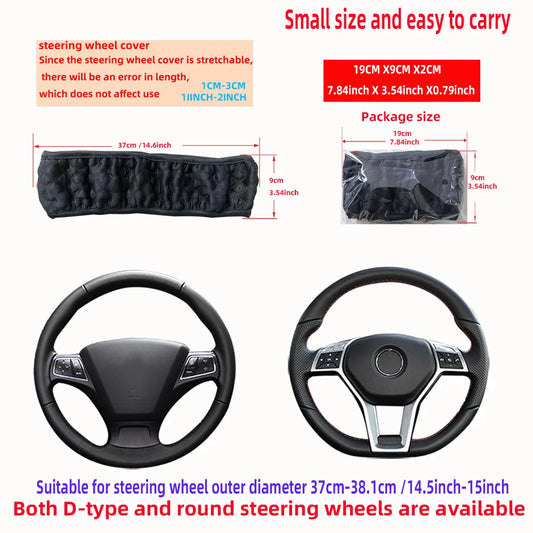 Car Steering Wheel Cover Ice Silk Breathable Comfortable Check Fabric 14.5-15 Inch Diameter Driving Wheel Cover