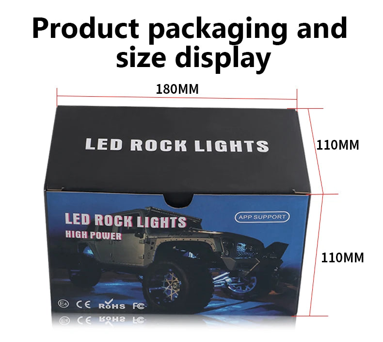 RGB Car Underglow Light LED Rock Light Multicolor Neon Bluetooth With RF APP Remote Controller For OffRoad Car Truck SUV ATV UTV