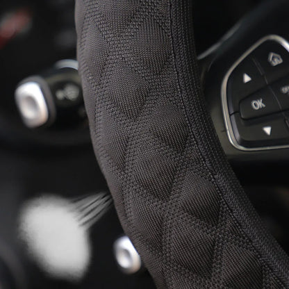 Car Steering Wheel Cover Ice Silk Breathable Comfortable Check Fabric 14.5-15 Inch Diameter Driving Wheel Cover
